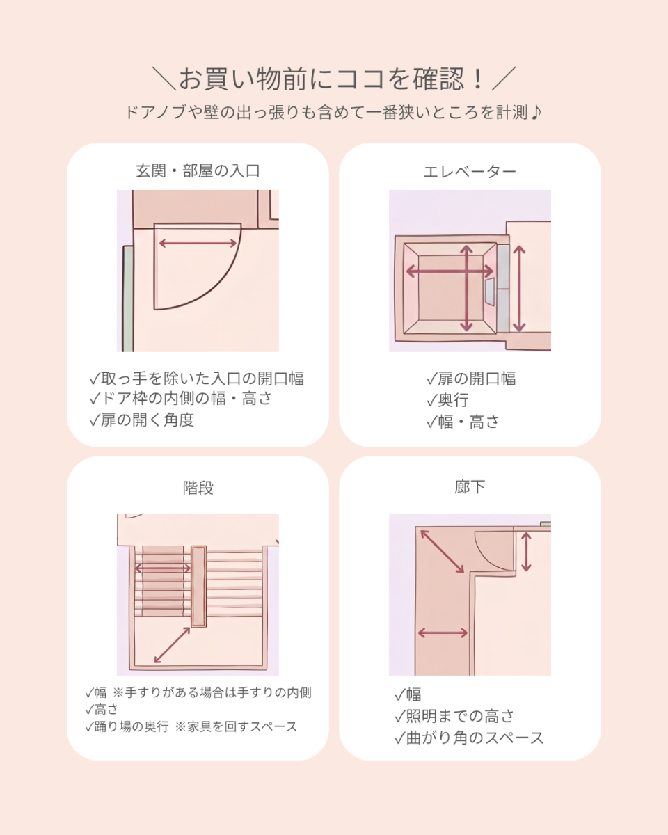 食器棚の搬入経路チェックリスト:玄関・廊下・階段・エレベーターの計測ポイント
