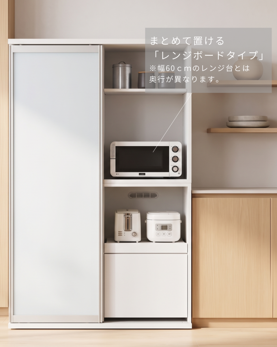 食器棚の選び方:家電収納レンジボード、一人暮らし用レンジ台、大容量カップボードの3タイプ比較と特徴